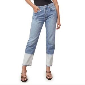 Rails Atwater Slouchy Straight Jeans Bleach Dyed Size 31 Loose Blue White Hem